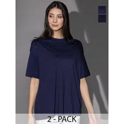 TITTLI Women Pack of 2 Solid Round Neck Pure Cotton Oversized T-shirts-picture-34