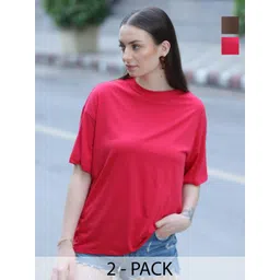 TITTLI Women Pack of 2 Solid Round Neck Pure Cotton T-shirts-picture-22