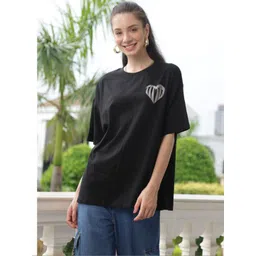 TITTLI Women Printed Pure Cotton Boxy T-shirt-image-8