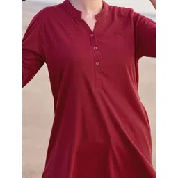 TITTLI Women Solid Mandarin Collar Pure Cotton T-shirt image 5