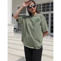 TITTLI Women Typography Printed Pure Cotton Boxy T-shirt-image-29