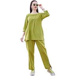 Women Cotton Flex Plain Kurta and Pant Dark Rani Color Co-Ord Set-image-5