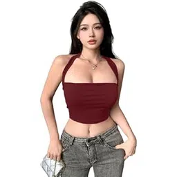 tivante Solid Halter Neck Sleeveless Stylish Crop Tube Top for Women-picture-35