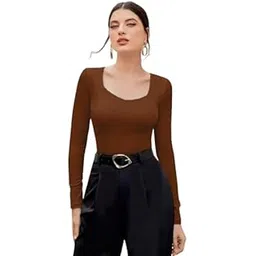 tivante Solid Sweetheart Neck Full Sleeve Regular Length Top for Women-picture-4