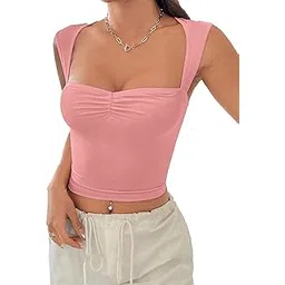 tivante Solid Sweetheart Neck Sleeveless Crop Tops for Women-picture-3