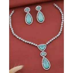 TIYARA Sky Blue Silver-Plated Artificial Stone Necklace & Earring Set-picture-15