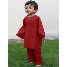 TJORI Boys Round Neck Flared Sleeves Pure Cotton Kurta With Pyjamas-picture-44