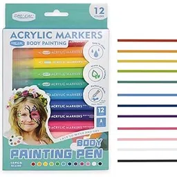 TLISMI Body Painting Acrylic Markers Set for Rock, Glass, Paper & Wood | Non-Toxic, Water-Based Bright Temporary Tattoo Art Pen | Colorful Skin Face Paint Kit for Teen Girls and Boys (Pack of 12)-picture-11