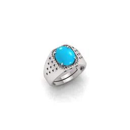 todani jems 3.25 Ratti Turquoise Stone Original Certified Firoja Gemstone Silver Plated | Adjustable Ring image 1