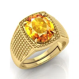 Todani Jems Unisex Yellow Sapphire Gemstone Gold Plated Adjustable Ring-picture-14