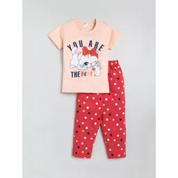 Todd N Teen Girls Peach-Coloured & Pink Printed Pure Cotton Night suit-picture-49
