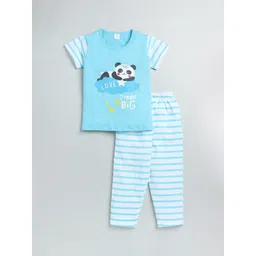 todd n teen Todd N Kids Girls Blue & White Cartoon Characters Printed Night suit-picture-54