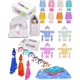 Toddylon New Born Baby Complete Daily Needs Items Combo of Essential Bedding & Clothing Set (0-6 Months)-picture-22