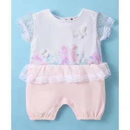 ToffyHouse Cotton Knit Half Sleeves Romper with Butterfly Applique -Nude Peach-picture-24