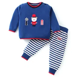 ToffyHouse Cotton Knitted Full Sleeves Sweater Set With Stripes & London City Theme Design - Navy-picture-18