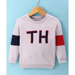 ToffyHouse Cotton Knitted Full Sleeves Text Designed Pullover Sweater - Light Grey-picture-31