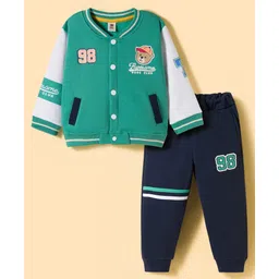 ToffyHouse Fleece Knit Full Sleeves Cut & Sew Winter Wear Suit with Number Graphic - Mint & Navy Blue-picture-25