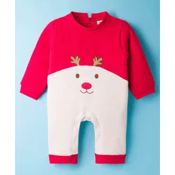 ToffyHouse Interlock Knit Full Sleeves Romper with Reindeer Embroidery - Red-picture-20