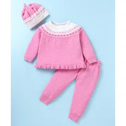 ToffyHouse Knit Full Sleeves Sweater Set With Asterisk Design & Hat - Pink-picture-17