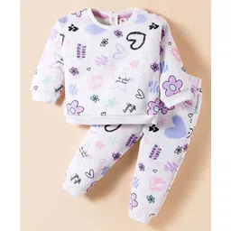 ToffyHouse Knitted Full Sleeves Printed Co-Ord Top & Lounge Pant Set - White-picture-25