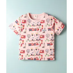 ToffyHouse Knitted Half Sleeves Co-ords Night Suit with Bear Print - Light Peach image 2