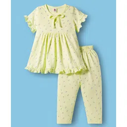 ToffyHouse Knitted Half Sleeves Co-ords Night Suit With Floral Print - Lemon-picture-12