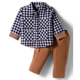 ToffyHouse Poplin Woven Full Sleeves Checks Party Shirt & Trouser Set - Navy Blue & Brown-picture-17