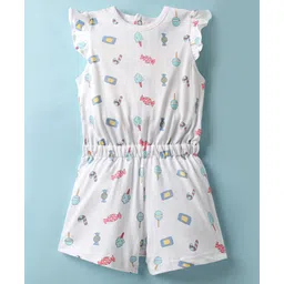 ToffyHouse Single Jersey Knit Frill Sleeves Jumpsuit with Candy Print - White-picture-13