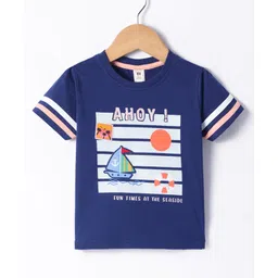 ToffyHouse Single Jersey Knit Half Sleeves T-Shirt with Beach Theme Print - Navy Blue-picture-20