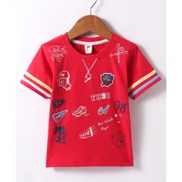 ToffyHouse Single Jersey Knit Half Sleeves T-Shirt with Sport Theme Print - Red-picture-19