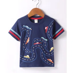 ToffyHouse Single Jersey Knit Half Sleeves T-Shirt with Vehicle Print - Navy Blue-picture-32