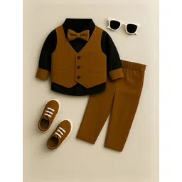 TOGEPI Boys Brown Pure Cotton Party Wear Suit Set with Bow Tie-picture-16