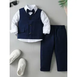 TOGEPI Boys Pure Cotton Navy Blue Formal Suit Set With Bow Tie-picture-24