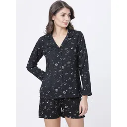 Basics By Tokyo Talkies Women Black Regular Fit Printed Sleep Shirt image 3