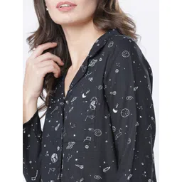 Basics By Tokyo Talkies Women Black Regular Fit Printed Sleep Shirt image 5
