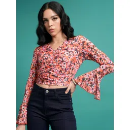 Tokyo Talkies Abstract Printed V-Neck Ruched Top-picture-22