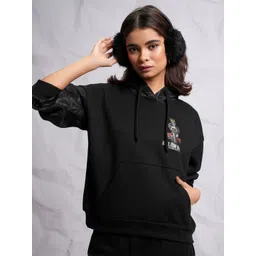 Tokyo Talkies Black Graphic Printed Hooded Oversized Pullover Sweatshirt-picture-15