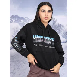 Tokyo Talkies Black Graphic Printed Hooded Oversized Pullover Sweatshirt-picture-10