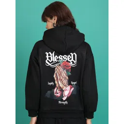 Tokyo Talkies Black Graphic Printed Hooded Pullover Sweatshirt image 1