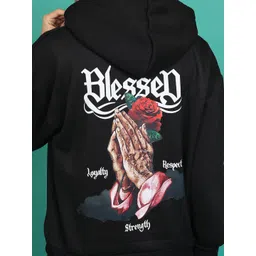 Tokyo Talkies Black Graphic Printed Hooded Pullover Sweatshirt image 3