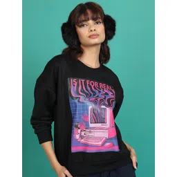 Tokyo Talkies Black Graphic Printed Oversized Pullover Sweatshirt-picture-21