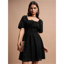 Tokyo Talkies Black Self Design A-Line Dress-picture-18