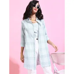 Tokyo Talkies Blue Checked Top With Longline Shirt-picture-29