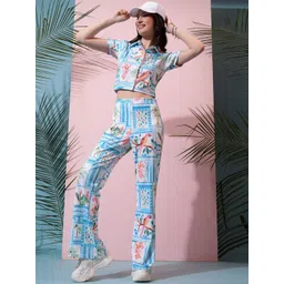 Tokyo Talkies Blue Printed Crop Shirt & Trouser-picture-15