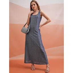 Tokyo Talkies Blue Self Design Shoulder Straps Maxi Dress-picture-25