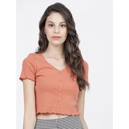 tokyo talkies Casual Regular Sleeves Striped Women Orange Top-picture-11