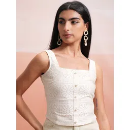 tokyo talkies Casual Sleeveless Solid Women White Top-picture-12