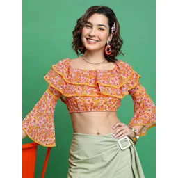 Tokyo Talkies Floral Printed Bell Sleeve Blouson Crop Top-picture-22