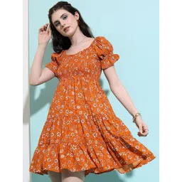 Tokyo Talkies Floral Printed Smocked Tiered Fit & Flare Dress-picture-16