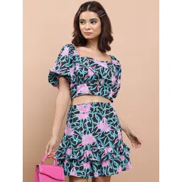 Tokyo Talkies Floral Printed Square-Neck Crop Top with Layered Ruffle Skirt-picture-27